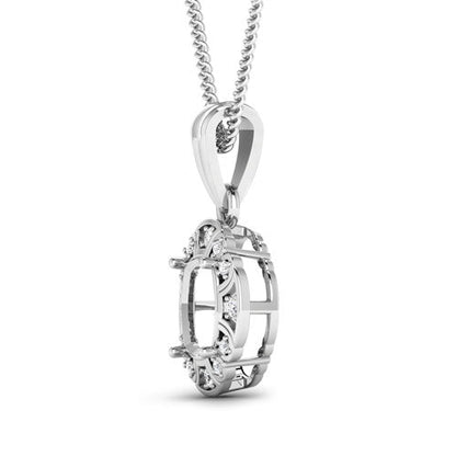 0.09 Carat Genuine White Diamond 14K White Gold Semi Mount Pendant - holds 8x8mm Cushion Gemstone by Bids.com