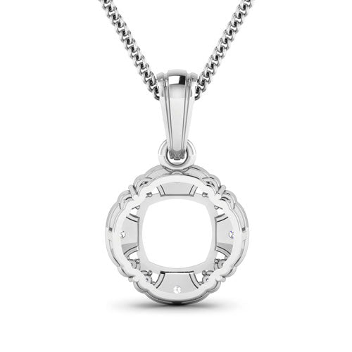 0.09 Carat Genuine White Diamond 14K White Gold Semi Mount Pendant - holds 8x8mm Cushion Gemstone by Bids.com