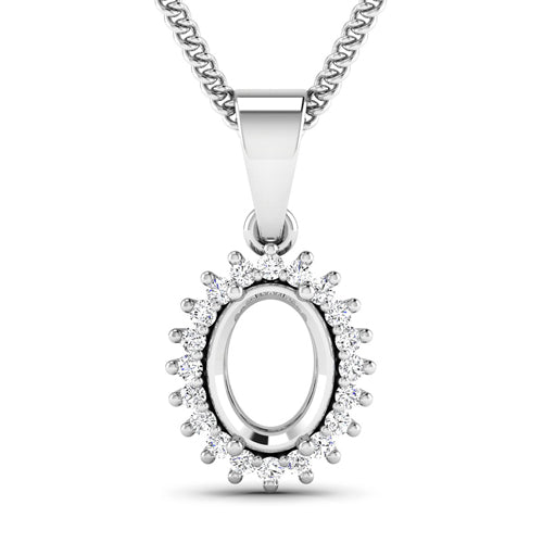 0.13 Carat Genuine White Diamond 14K White Gold Semi Mount Pendant - holds 8x6mm Oval Gemstone by Bids.com