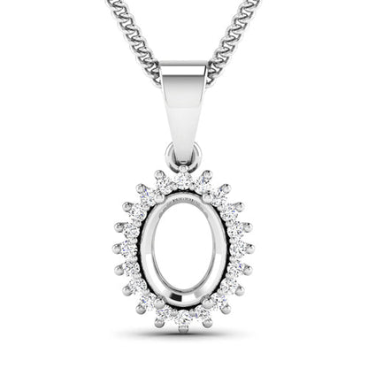 0.13 Carat Genuine White Diamond 14K White Gold Semi Mount Pendant - holds 8x6mm Oval Gemstone by Bids.com