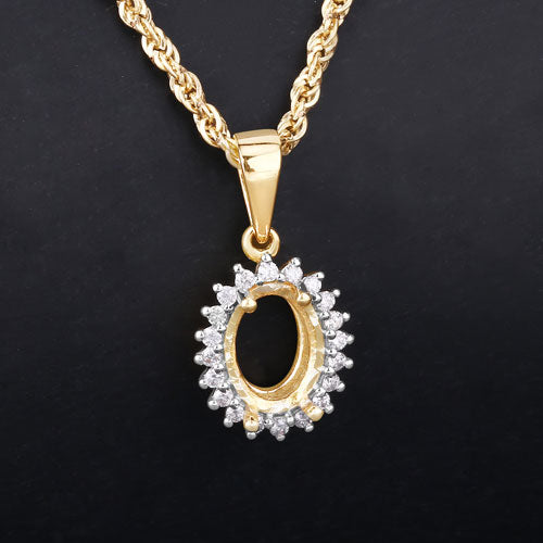 0.13 Carat Genuine White Diamond 14K Yellow Gold Semi Mount Pendant - holds 8x6mm Oval Gemstone by Bids.com
