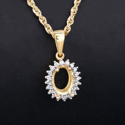0.13 Carat Genuine White Diamond 14K Yellow Gold Semi Mount Pendant - holds 8x6mm Oval Gemstone by Bids.com