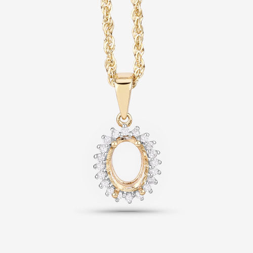 0.13 Carat Genuine White Diamond 14K Yellow Gold Semi Mount Pendant - holds 8x6mm Oval Gemstone by Bids.com