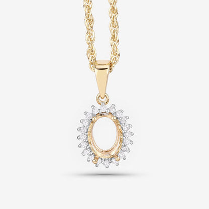 0.13 Carat Genuine White Diamond 14K Yellow Gold Semi Mount Pendant - holds 8x6mm Oval Gemstone by Bids.com