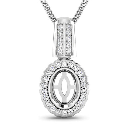 0.22 Carat Genuine White Diamond 14K White Gold Semi Mount Pendant - holds 9x7mm Oval Gemstone by Bids.com