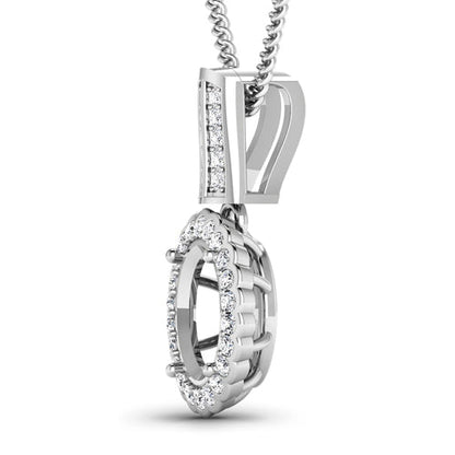 0.22 Carat Genuine White Diamond 14K White Gold Semi Mount Pendant - holds 9x7mm Oval Gemstone by Bids.com