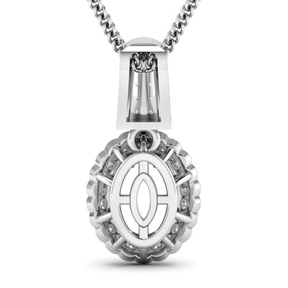 0.22 Carat Genuine White Diamond 14K White Gold Semi Mount Pendant - holds 9x7mm Oval Gemstone by Bids.com