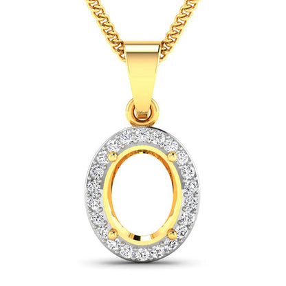 0.22 Carat Genuine White Diamond 14K Yellow Gold Semi Mount Pendant - holds 9x7mm Oval Gemstone by Bids.com