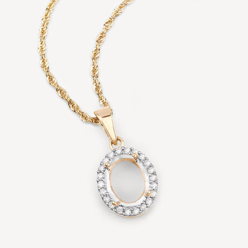 0.22 Carat Genuine White Diamond 14K Yellow Gold Semi Mount Pendant - holds 9x7mm Oval Gemstone by Bids.com