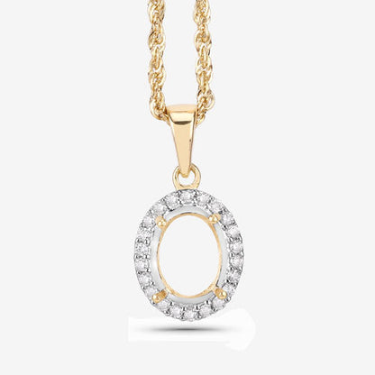0.22 Carat Genuine White Diamond 14K Yellow Gold Semi Mount Pendant - holds 9x7mm Oval Gemstone by Bids.com