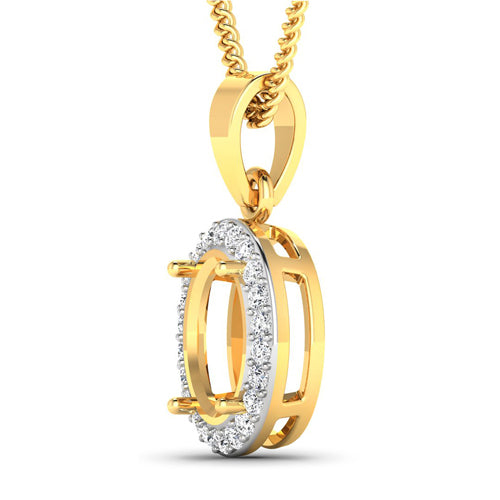 0.22 Carat Genuine White Diamond 14K Yellow Gold Semi Mount Pendant - holds 9x7mm Oval Gemstone by Bids.com