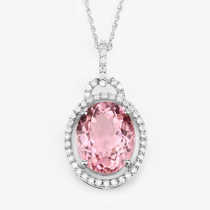 3.90 Carat Genuine Pink Tourmaline and White Diamond 14K White Gold Pendant by Bids.com