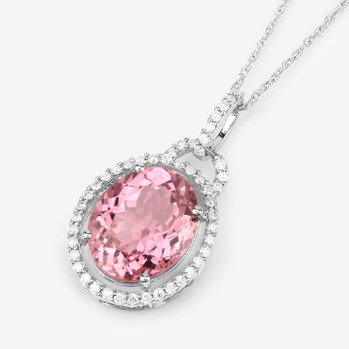 3.90 Carat Genuine Pink Tourmaline and White Diamond 14K White Gold Pendant by Bids.com