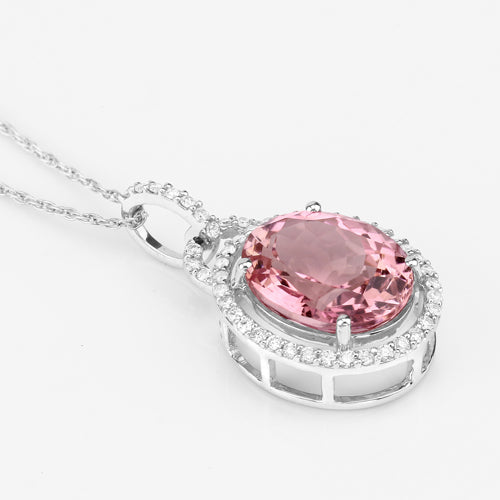3.90 Carat Genuine Pink Tourmaline and White Diamond 14K White Gold Pendant by Bids.com