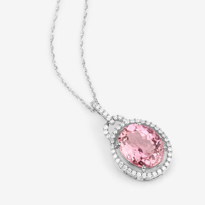 3.90 Carat Genuine Pink Tourmaline and White Diamond 14K White Gold Pendant by Bids.com