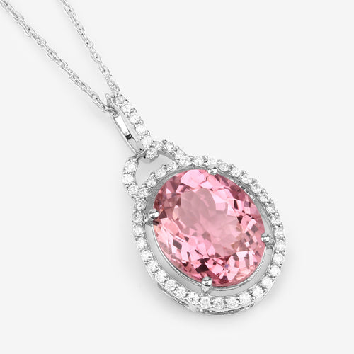 3.90 Carat Genuine Pink Tourmaline and White Diamond 14K White Gold Pendant by Bids.com