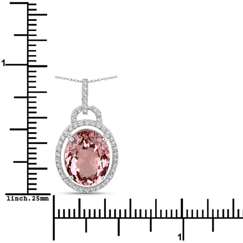 3.90 Carat Genuine Pink Tourmaline and White Diamond 14K White Gold Pendant by Bids.com