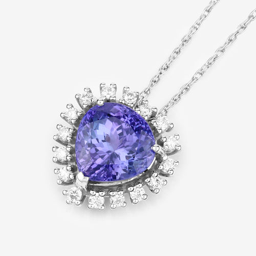 3.25 Carat Genuine Tanzanite and White Diamond 14K White Gold Pendant by Bids.com
