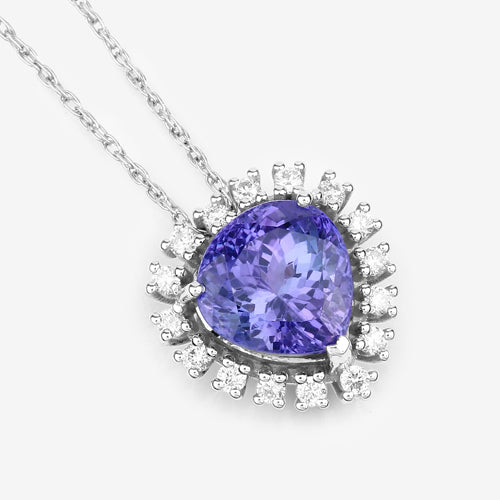 3.25 Carat Genuine Tanzanite and White Diamond 14K White Gold Pendant by Bids.com