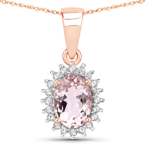 0.81 Carat Genuine Morganite and White Diamond 14K Rose Gold Pendant  DestGlow
