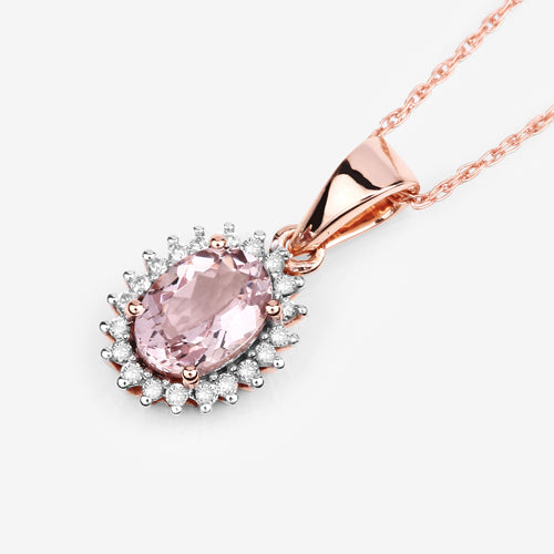 0.81 Carat Genuine Morganite and White Diamond 14K Rose Gold Pendant  DestGlow