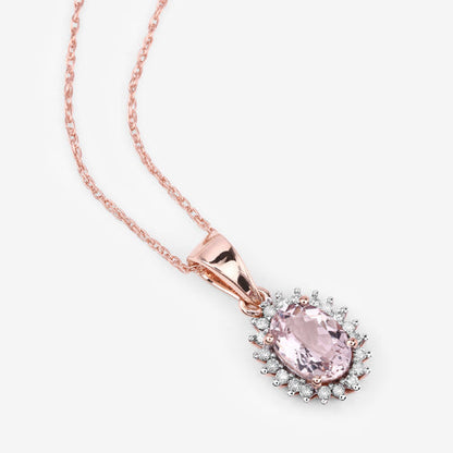 0.81 Carat Genuine Morganite and White Diamond 14K Rose Gold Pendant  DestGlow