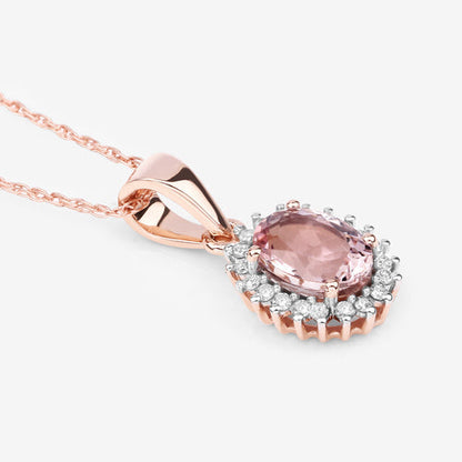 0.81 Carat Genuine Morganite and White Diamond 14K Rose Gold Pendant  DestGlow