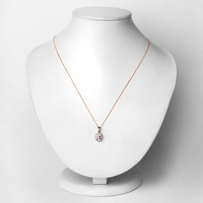 0.81 Carat Genuine Morganite and White Diamond 14K Rose Gold Pendant  DestGlow