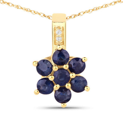 0.43 Carat Genuine Blue Sapphire and White Diamond 10K Yellow Gold Pendant  DestGlow