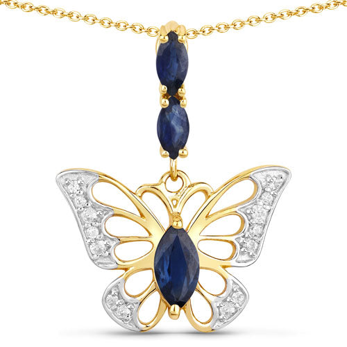 0.92 Carat Genuine Blue Sapphire and White Zircon .925 Sterling Silver Pendant by Bids.com