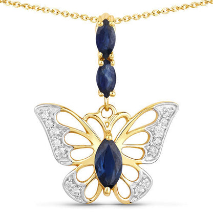 0.92 Carat Genuine Blue Sapphire and White Zircon .925 Sterling Silver Pendant by Bids.com