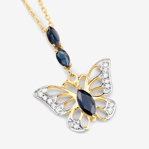 0.92 Carat Genuine Blue Sapphire and White Zircon .925 Sterling Silver Pendant by Bids.com