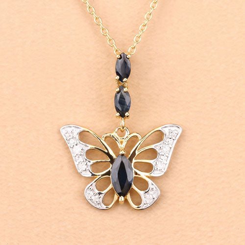 0.92 Carat Genuine Blue Sapphire and White Zircon .925 Sterling Silver Pendant by Bids.com