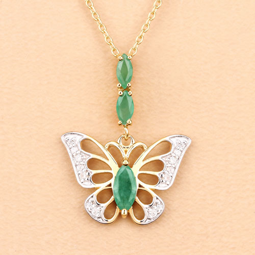0.72 Carat Genuine Emerald and White Zircon .925 Sterling Silver Pendant by Bids.com