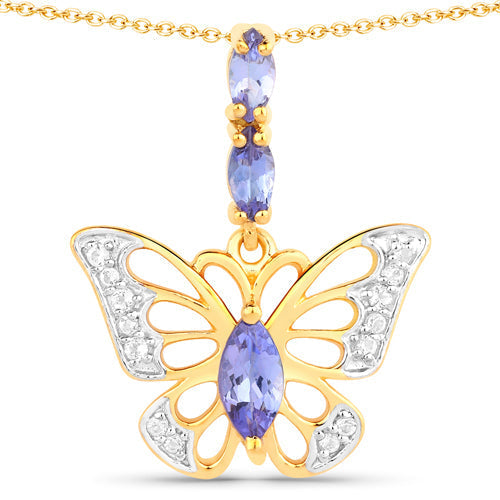 0.74 Carat Genuine Tanzanite and White Topaz .925 Sterling Silver Pendant  DestGlow