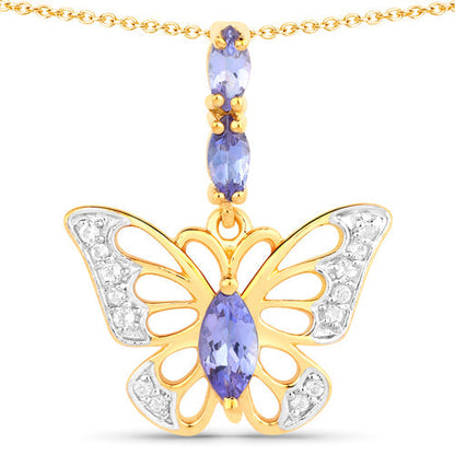 0.74 Carat Genuine Tanzanite and White Topaz .925 Sterling Silver Pendant  DestGlow