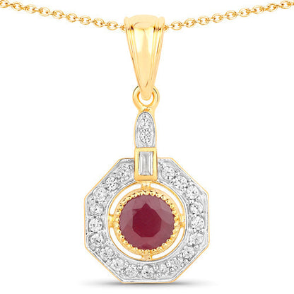 1.57 Carat Genuine Ruby and White Zircon .925 Sterling Silver Pendant  DestGlow