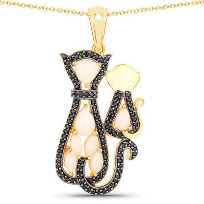 1.89 Carat Genuine Ethiopian Opal and Black Spinel .925 Sterling Silver Pendant  DestGlow