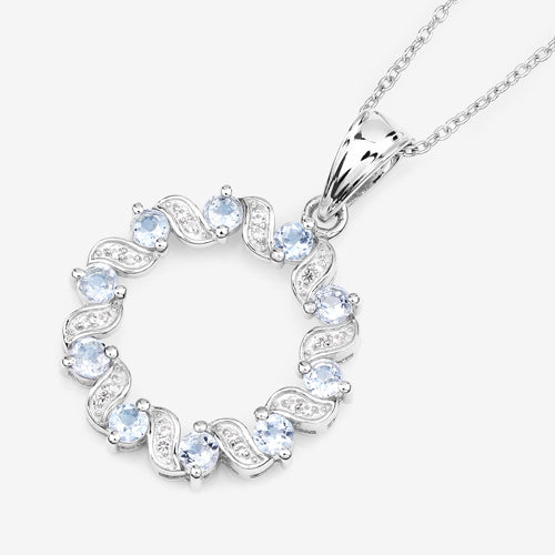 1.10 Carat Genuine Aquamarine and White Topaz .925 Sterling Silver Pendant by Bids.com