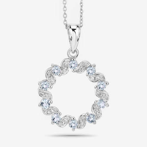1.10 Carat Genuine Aquamarine and White Topaz .925 Sterling Silver Pendant by Bids.com