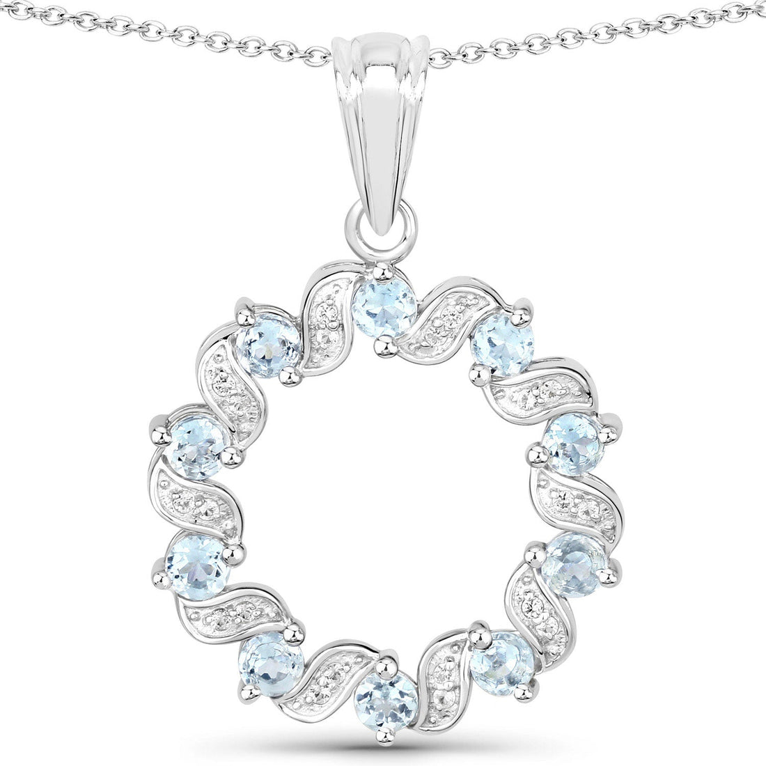 1.10 Carat Genuine Aquamarine and White Topaz .925 Sterling Silver Pendant 