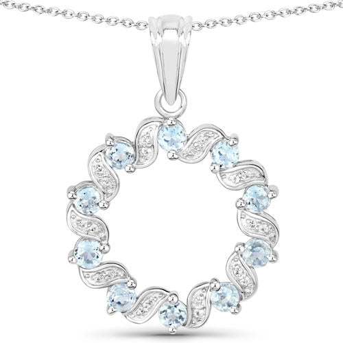 1.10 Carat Genuine Aquamarine and White Topaz .925 Sterling Silver Pendant by Bids.com