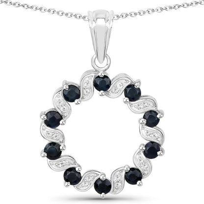 1.30 Carat Genuine Blue Sapphire and White Topaz .925 Sterling Silver Pendant by Bids.com