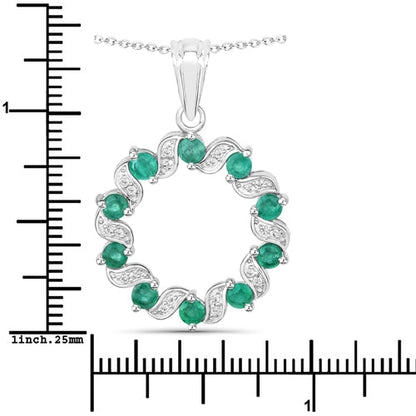 1.10 Carat Genuine Emerald and White Topaz .925 Sterling Silver Pendant  DestGlow