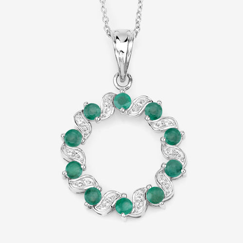 1.10 Carat Genuine Emerald and White Topaz .925 Sterling Silver Pendant  DestGlow