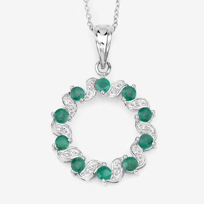 1.10 Carat Genuine Emerald and White Topaz .925 Sterling Silver Pendant  DestGlow