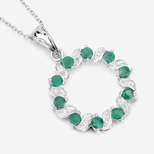1.10 Carat Genuine Emerald and White Topaz .925 Sterling Silver Pendant  DestGlow