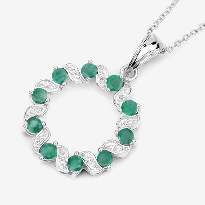 1.10 Carat Genuine Emerald and White Topaz .925 Sterling Silver Pendant  DestGlow