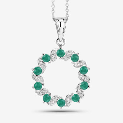 1.10 Carat Genuine Emerald and White Topaz .925 Sterling Silver Pendant  DestGlow