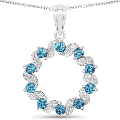 1.50 Carat Genuine London Blue Topaz and White Topaz .925 Sterling Silver Pendant  DestGlow